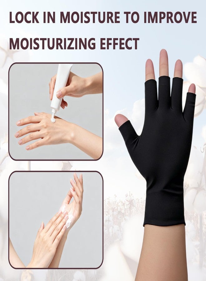 Foyods Fingerless Moisturizing Gloves - 4 Pairs Black Therapy Gloves, Black Cotton Knitted Half Finger Gloves, Fingerless Cotton Moisturizing Gloves Night for Men & Women Working Biking Running Driving - Image 4